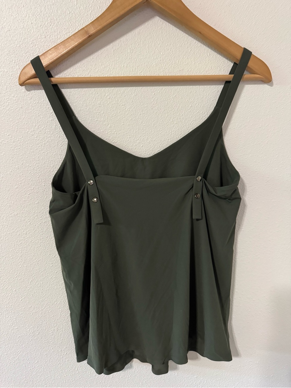 ADAY ‘Snap to It’ Tank Top Olive Green Technical Silk Contemporary Minimalist-S